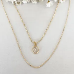 Colar Duplo Pingente Redondo Cravejado