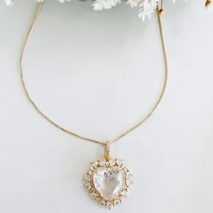 Colar Coração Grande com Cristais