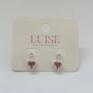 Brinco Pendente Coração Cravejado Rosa