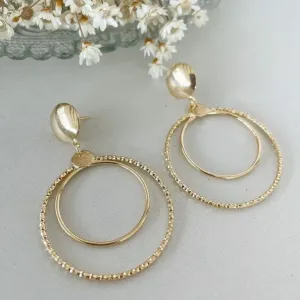 Brinco Circulo Duplo Liso e Corda