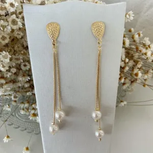 Brinco Pendente Duas Pérolas