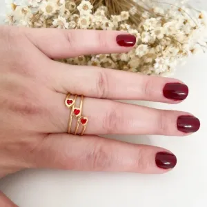 Anel Tres Corações Vermelhos