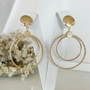 Brinco Circulo Duplo Liso e Corda