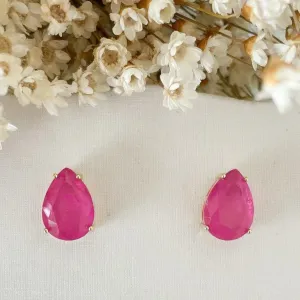 Brinco Pedra Fusion Gota Pink