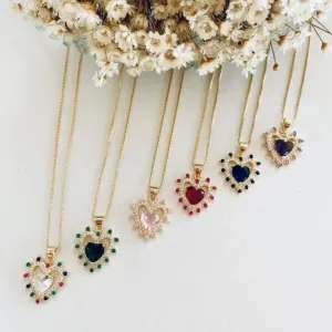 Colar Coração Duplo Pedras e Zirconias