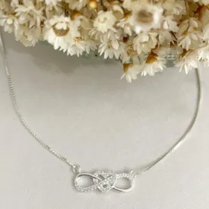 Colar Infinito e Coração Cravejado Prata