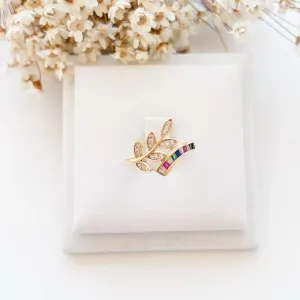 Anel Folhas Cravejado Colors