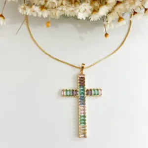 Colar Cruz Baguete Colors