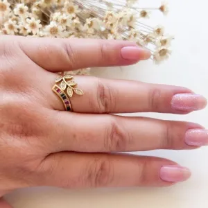 Anel Folhas Cravejado Colors