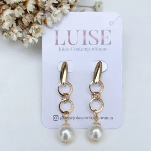 Brinco Pendente Aro e Pérola