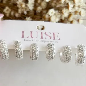 Brinco Trio Argola Cravejada c/ 3 Fileiras de Zirconias