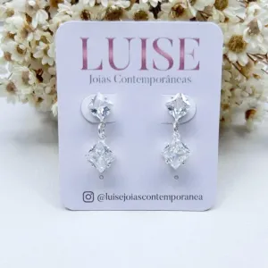 Brinco Dupla Zirconia Quadrada