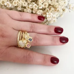 Anel Cravejado 2 Filho(a) e Pingentes