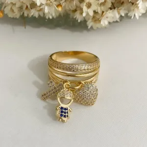 Anel Cravejado 1 Filho(a) e Pingentes