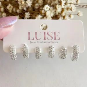 Brinco Trio Argola Cravejada c/ 3 Fileiras de Zirconias