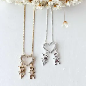 Colar Coração Cravejado 2 Filho(a)