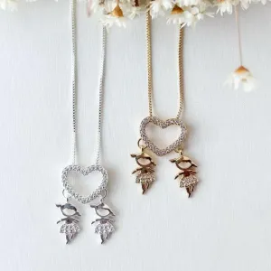 Colar Coração Cravejado 2 Filho(a)