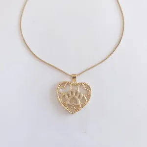 Colar Coração e Pata Cravejada