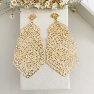 Brinco Tela Bordada Hexágono