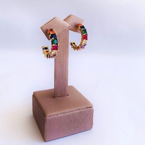 Brinco Meia Argola Com Cristais Luxo