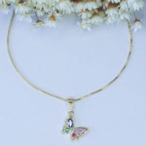 Colar Borboleta com 4 Zirconias