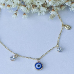 Colar Chocker Olho Grego, Conchas e Ponto de Luz