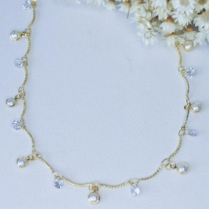 Colar Pingentes Zirconias e Perolas