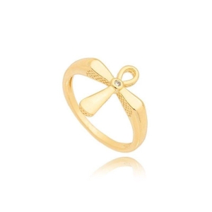 Anel Cruz Zirconia ao Centro Ouro