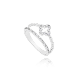 Anel Duplo Trevo Cravejado Cristal