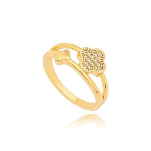 Anel Trevo Duplo Liso e Cravejado