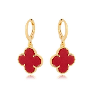 Brinco Argola Trevo Vermelho Ouro
