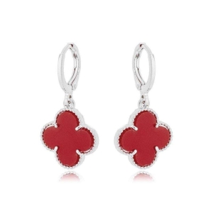Brinco Argola Trevo Vermelho Prata