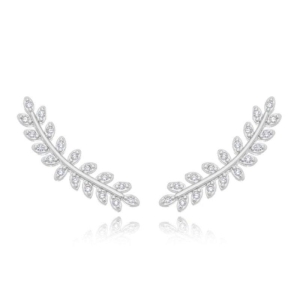 Brinco Ear Cuff Folhas Cravejadas Prata