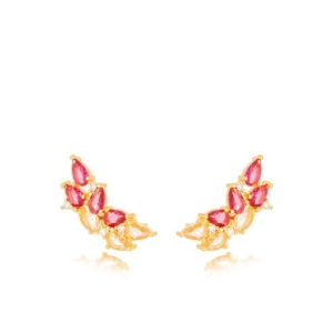 Brinco Ear Cuff Pétalas Vermelho e Cristal