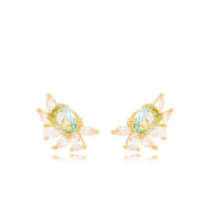 Brinco  Meia Flor c/ Cristais Acqua