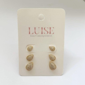 Brinco Trio Gota Cravejada Grande