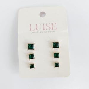 Brinco Trio Zirconia Quadrada Ouro