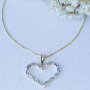 Colar Coração Com Zirconias Baguete Colors