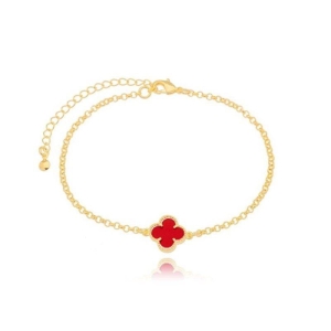 Pulseira Trevo Médio Vermelho Ouro