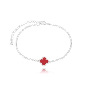 Pulseira Trevo Médio Vermelho Prata