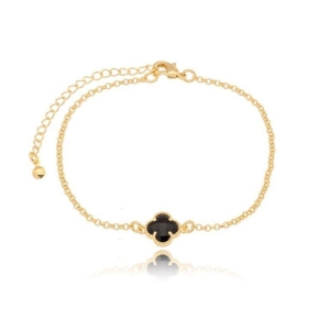 Pulseira Trevo Pequeno Preto Ouro