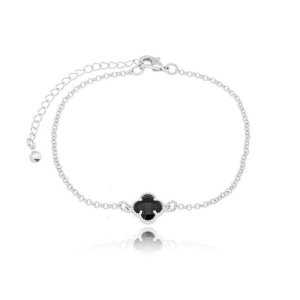 Pulseira Trevo Pequeno Preto Prata
