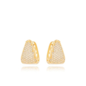 Brinco Argola Retangular Cravejada