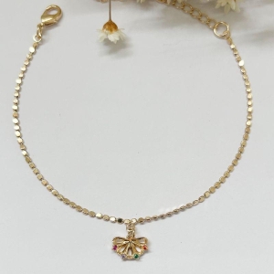Pulseira Flor com Corrente Bolinhas Achatadas