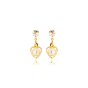 Brinco Pendente Coração e Pérola