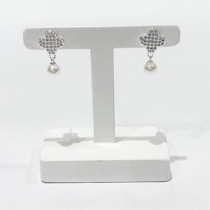 Brinco Trevo Cravejado c/ Perola Prata