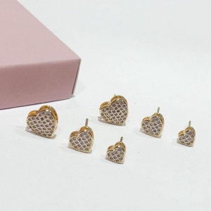 Brinco Trio Coração Cravejado Lilas