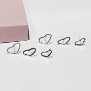 Brinco Trio Coração Vazado Prata