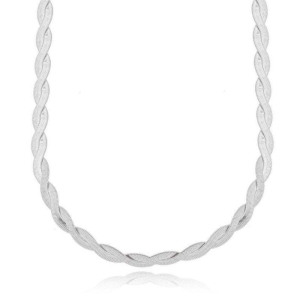Colar Chocker Trançado Fita Prata