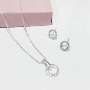 Conjunto Circulo Cravejado Prata